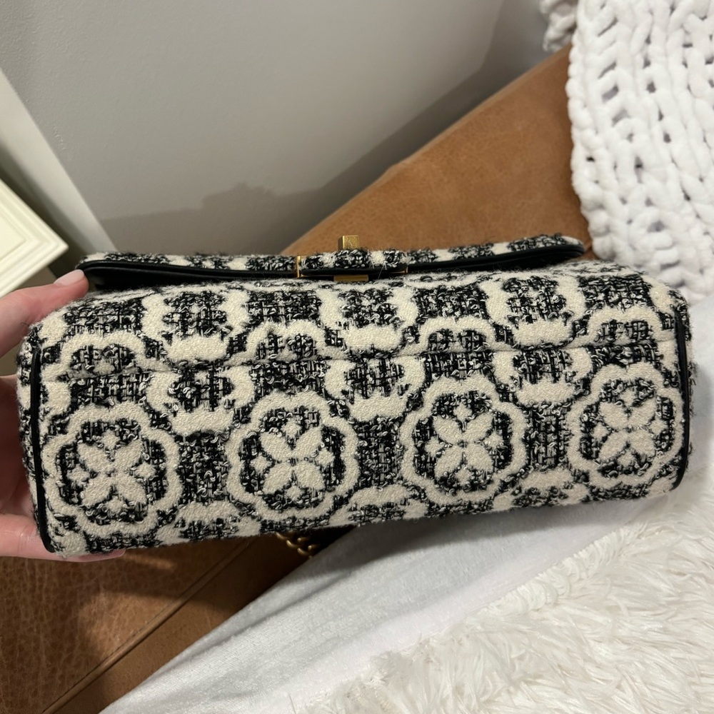 Kate Spade Tweed Evelyn Spade Flower Monogram Medium Convertible Shoulder Bag - Picture 7 of 14